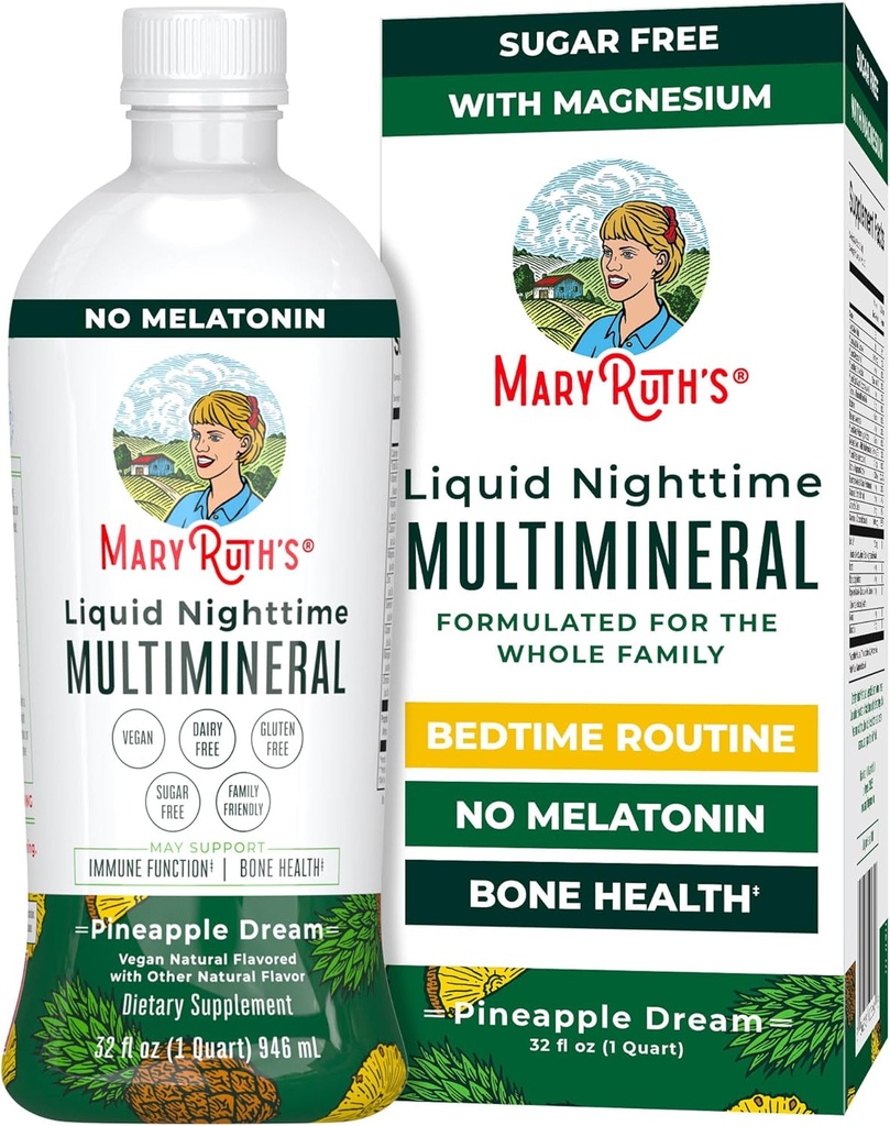 MaryRuth Organics Flydende Nighttime Multimineral Measures 124; NO Melatonin Measurement 124; Magnesium Citrate Measurement 124; Calcium Measurement 124; Zink Measurement 124; Vitamin D3 Measurement; Fås i 4 Flavors Measurement 124; Sugar Free Measurement 124; Gluten Free Measurement 124; 32 Oz
