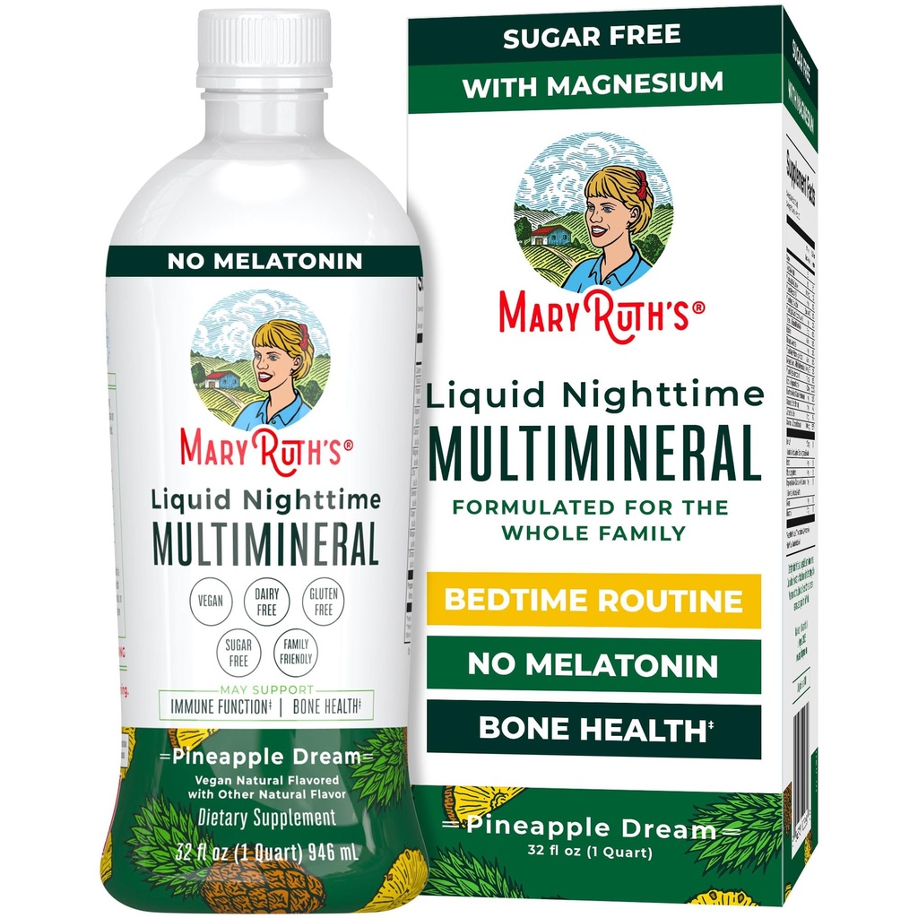 MaryRuth Organics Flydende Nighttime Multimineral Measures 124; NO Melatonin Measurement 124; Magnesium Citrate Measurement 124; Calcium Measurement 124; Zink Measurement 124; Vitamin D3 Measurement; Fås i 4 Flavors Measurement 124; Sugar Free Measurement 124; Gluten Free Measurement 124; 32 Oz