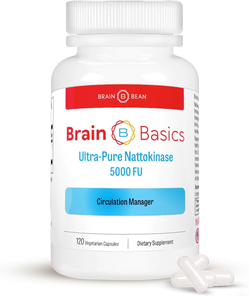 Brain Basic Ultra-Pure Natokinase 5000 FU - 120 Kapsler - Naturlig blodcirkulation Support med højeste potens til rådighed - Non-GMO, Vegan, Gluten Free