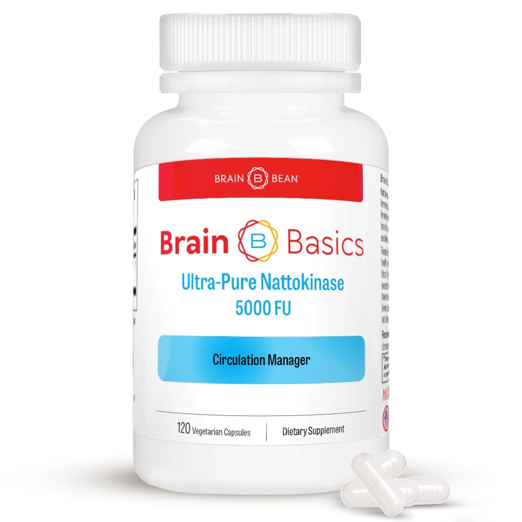 Brain Basic Ultra-Pure Natokinase 5000 FU - 120 Kapsler - Naturlig blodcirkulation Support med højeste potens til rådighed - Non-GMO, Vegan, Gluten Free