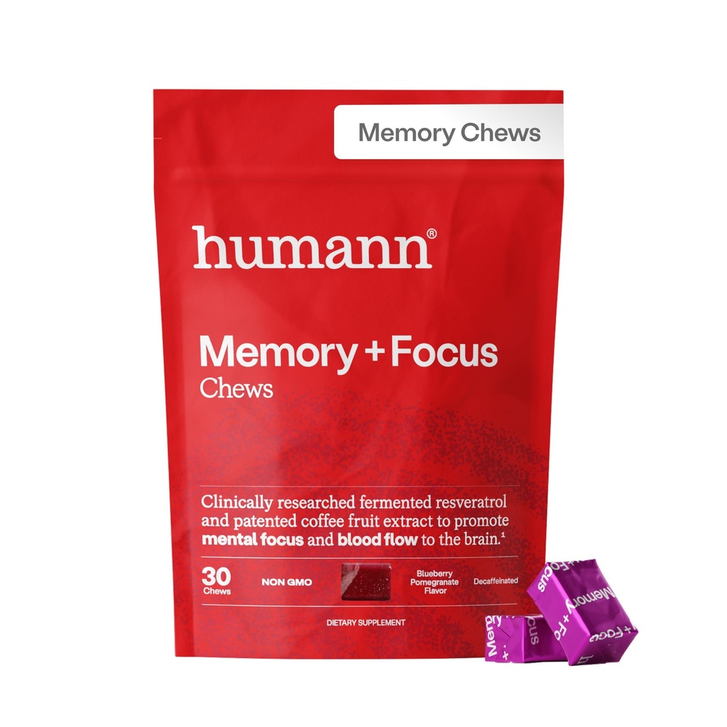 Humann SuperBeets Brain Kosttilskud til hukommelse og fokus Chews, Mental Alerness, Klinisk Studerede Nootropics, Resveratrol Supplement Plus Beet Root Powder, Blåbær Pomegranat Flavor, 30 Greve
