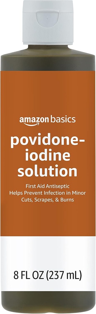 Grundlæggende førstehjælp Antiseptisk, 10% Povidon Jod Solution Førstehjælp Antiseptisk, Unflavored, 8 Fluid Ounces, 1- Pack (Tidligere Solimo)