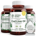 Natural Nutra Norwegian Cod Lever Oil Supplement, Hjælper med at vedligeholde hud, Hjælper med at opretholde kropstæthed, Eye Health & Nerve funktion, fremmer dental sundhed, understøtter hjerte-kar-sundhed, 250 Softgels
