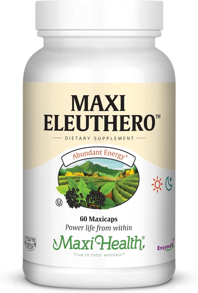 Maxi Health Eleuthero - 0,8% Eleutherosides - Stress og energiformel - 60 kapsler - Kosher (QSG)