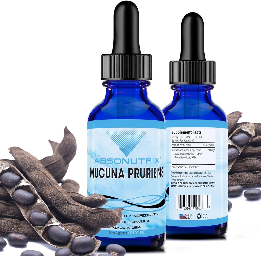 Absonutrix Mucuna Pruriens 393mg, 4 Oz Liquid, 300 Servere, Made in USA, Quick Absorption, Kvalitet Potent Ingredienser, Third- Party Testet, Non- GMO, GMP Certificeret, Cruelty- Free Products