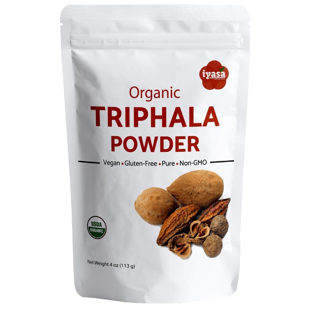 Iyasa Holtics Organic Triphala Powder, Ayurveda Superfood, Natural Body Detox, Bowel Cleanser, Herbal Laxative, 4 Ounce 113 Gram