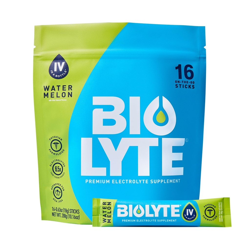 BIOLYTE IV Electrolyte Powder Pakninger, IV flydende drik mix til vand, Doctor- Udviklet hydrering, Godkendt dehydrering Relief, Kemoterapi skal hugge for kvinder & mænd - Watermelon (16 Pack)