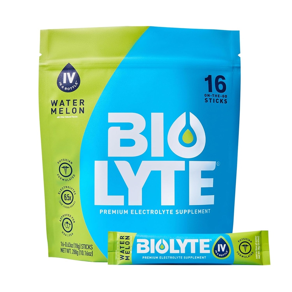 BIOLYTE IV Electrolyte Powder Pakninger, IV flydende drik mix til vand, Doctor- Udviklet hydrering, Godkendt dehydrering Relief, Kemoterapi skal hugge for kvinder & mænd - Watermelon (16 Pack)