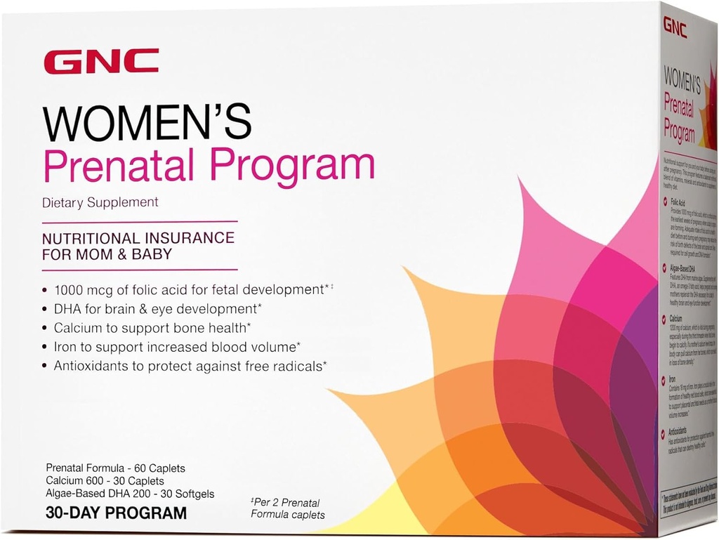 GNC Kvinder Prenatal Program, Daily Supplement System, Understøtter sund udvikling for din baby med zink & jern til Føtale behov, Målrettet Prenatal og Graviditet Essentials, 30 pakker
