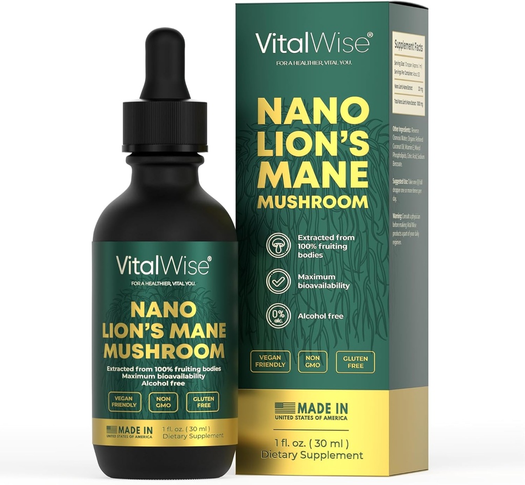 Nano Lion's Mane Mushroom Tincture - Fast & Maximum Absorption Brain & Immune Support Organic Liquid Extract for Natural Memory, Focus & Clarity