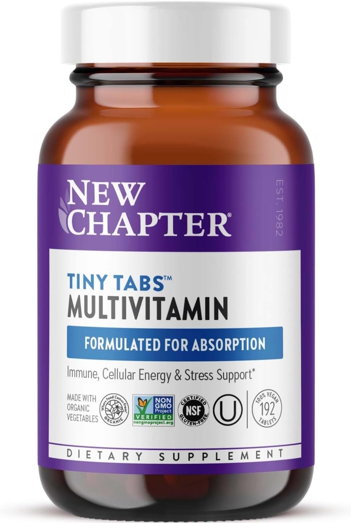 Nyt kapitel Tiny Tabs Multivitamin med 20 + næringsstoffer til immun, cellulær energi & stress support, herunder vitamin D3 + B vitaminer, 192 Tæl