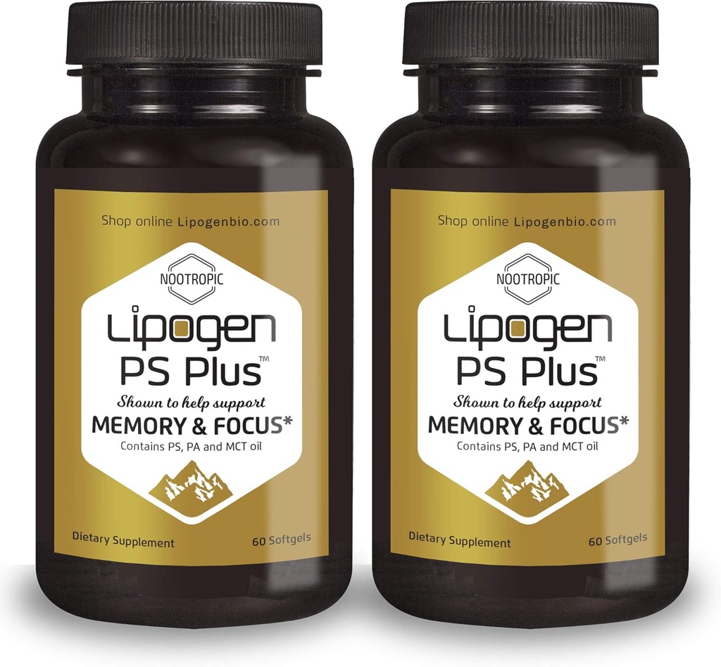 PS Plus Senior Kosttilskud til hukommelse og fokus. Phosphatidylserine Support Brain Funktion 2-Måneder Supply. (120 Softels)