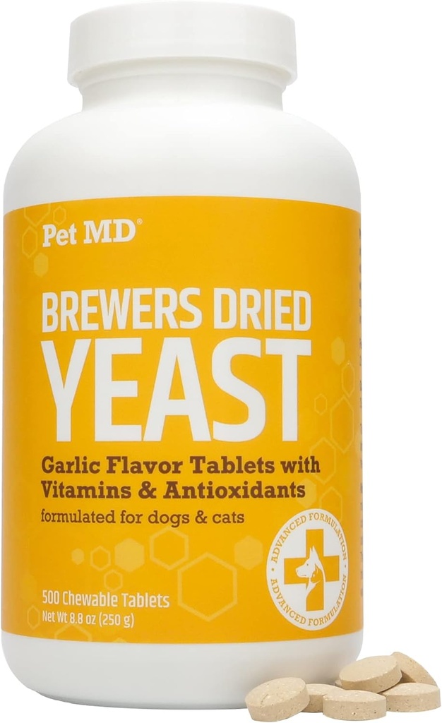 Pet MD hvidløg & bryggerier Gær til hunde & katte - hvidløg og gær Plus antioxidanter - Brewers Gær tabletter til hunde & katte - Vitamin B 1 & C - 500 ct