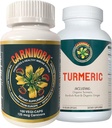 Carnivora Vegi Caps + gurkemeje Combo - immunsystem support med ekstraudstyr til nitter og fordøjelse (bundle med 1 flaske Vegi- Caps og 1 flaske gurkemeje)
