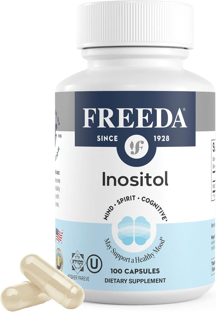 FREEDA Pure Inositol kapsler - Myo-Inositol til Hormonal Balance, Ovarie Function & Mood Support - Kosher, Vegetar, Made in USA - 100 Count, 100-Day Supply - Understøtter Membrane Health