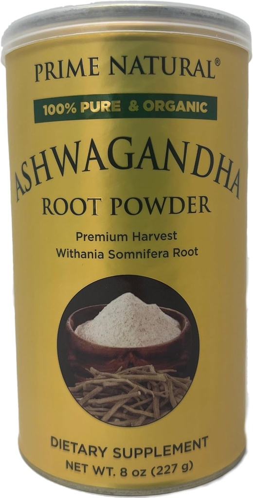 PRIME NATURLIGE Ashwagandha Root Powder 8oz szág 124; Ayurvedic adaptogen til rolig, Vitality, øger energi, Stamina szág 124; Pure, Raw, Vegan