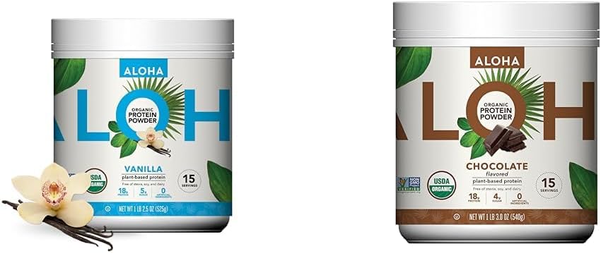 ALOHA Organic Plant Based Protein Powder Bundle, Vanilla 19.6 oz & Chokolade 19.6 oz, 15 Servering Hver