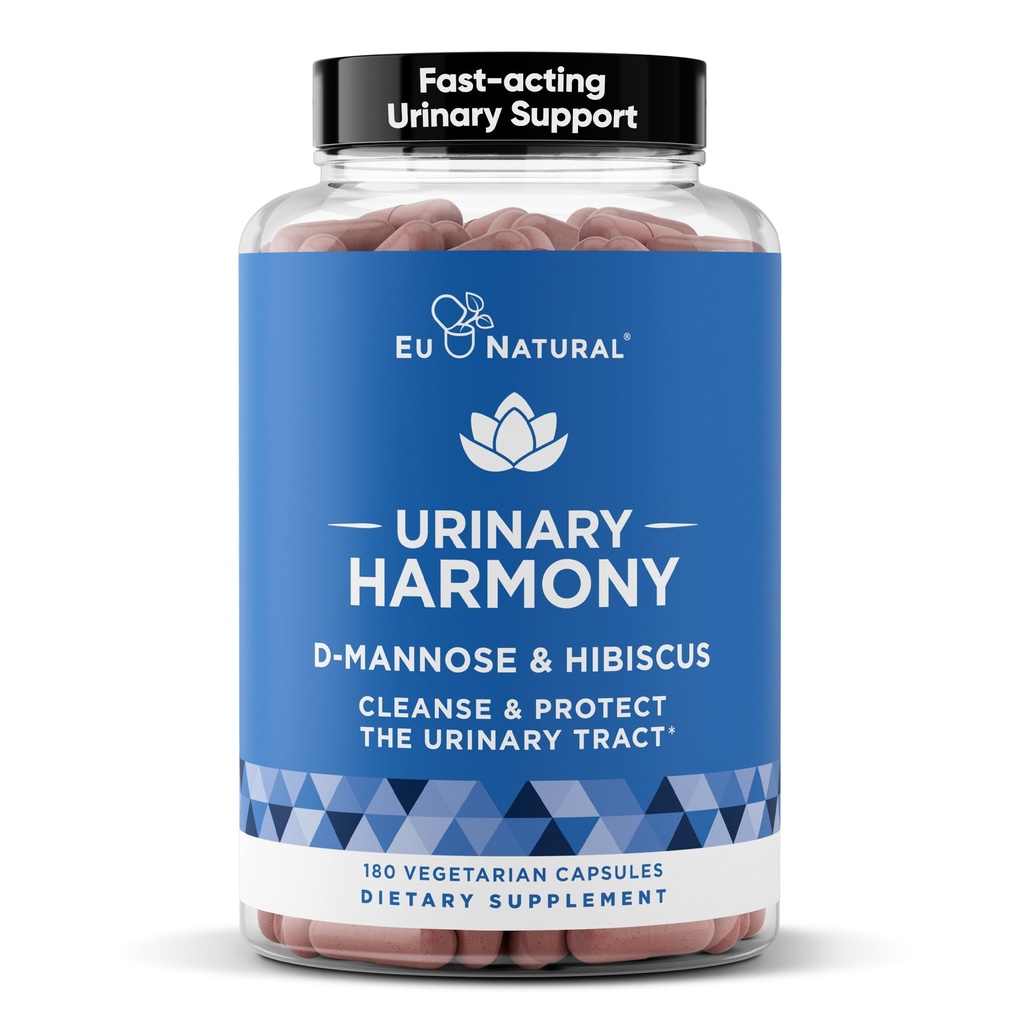 Uriny Harmony D- Mannose Supplement - Urinary Tract Health for Women - Cleanses and Flushes the Urinary System - Potent klinisk styrke Formel med DMannose og Hibiscus - 180 hurtige fungerende kapsler