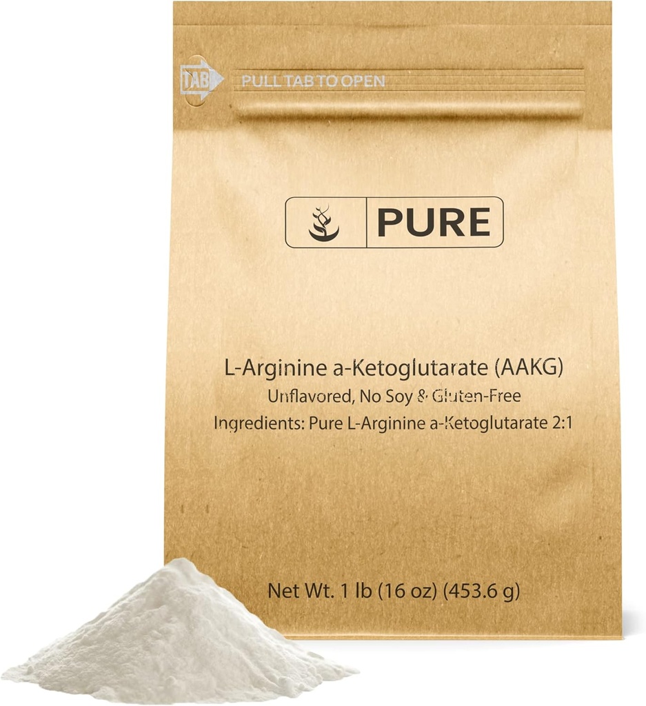 PURE ORIGINALSKE INGREDIENSER L- Arginin a- Ketoglutarat (AAKG) Pulver, 1 LB, Unflavored, Non- GMO, Resealable & Eco- Friendly Packaging
