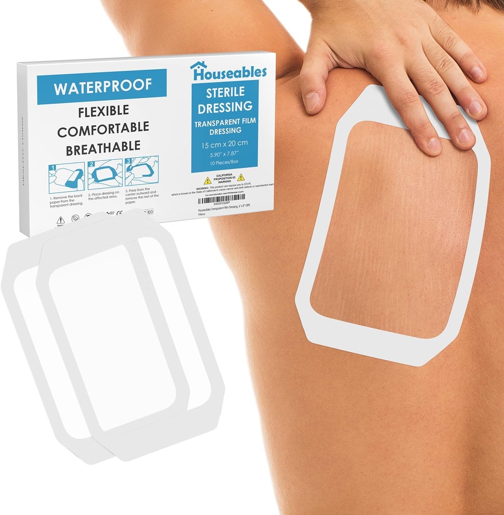 Husstande Vandtæt Bandages, Transparent Film Dressing, Vandtæt Bandages Post Kirurgisk, 6x8, Sårdække, Transparent Dressing, Sårbetræk til brusebad, Vandtæt Patches for Hud, Stor