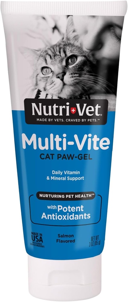 Nutri- Vet Multi- Vite Paw Gel til katte, Daily Vitamin, Kitten Supplies, immunforsvar, Kat Vitamin, Potent Antioxidanter, Multi- Vitamin Paw Gel, Senior Feline Kosttilskud, 3 oz