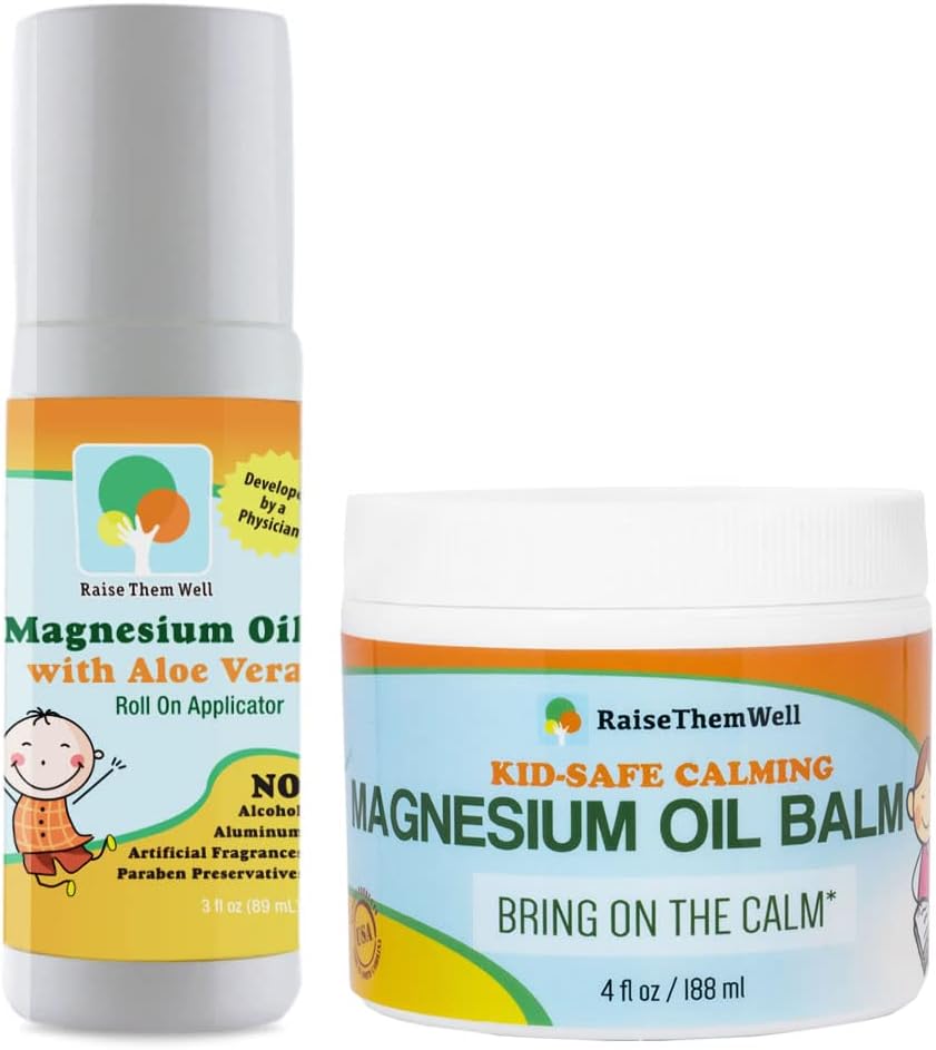 Hæv dem godt børn sikker Magnesium Oil Balm og Kid sikker Original Magnesium Oil Roller Bundle