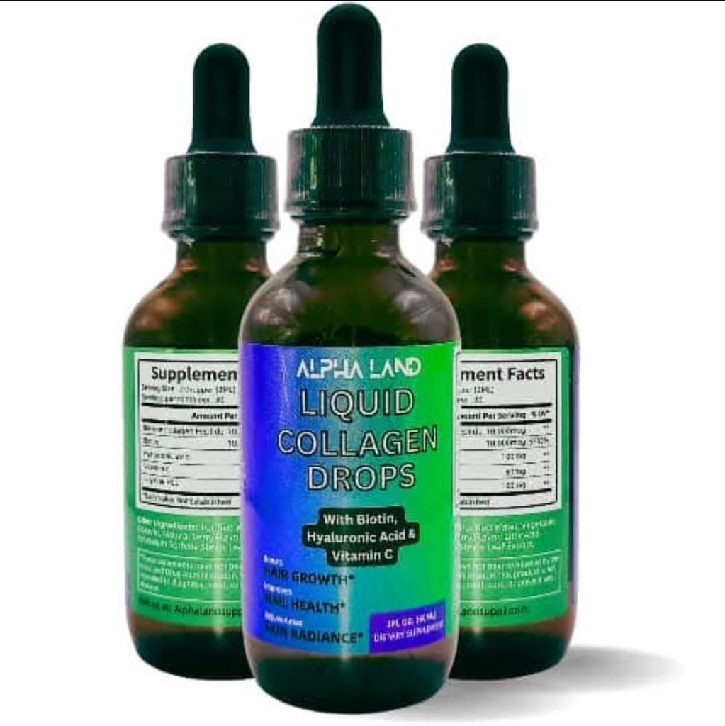 Flydende kollagen dråber med hyaluronsyre, biotin, og C-vitamin - Anti- Aging supplement til hud hydrering, hårvækst, og neglestyrke - 2 fl oz skønhed serum