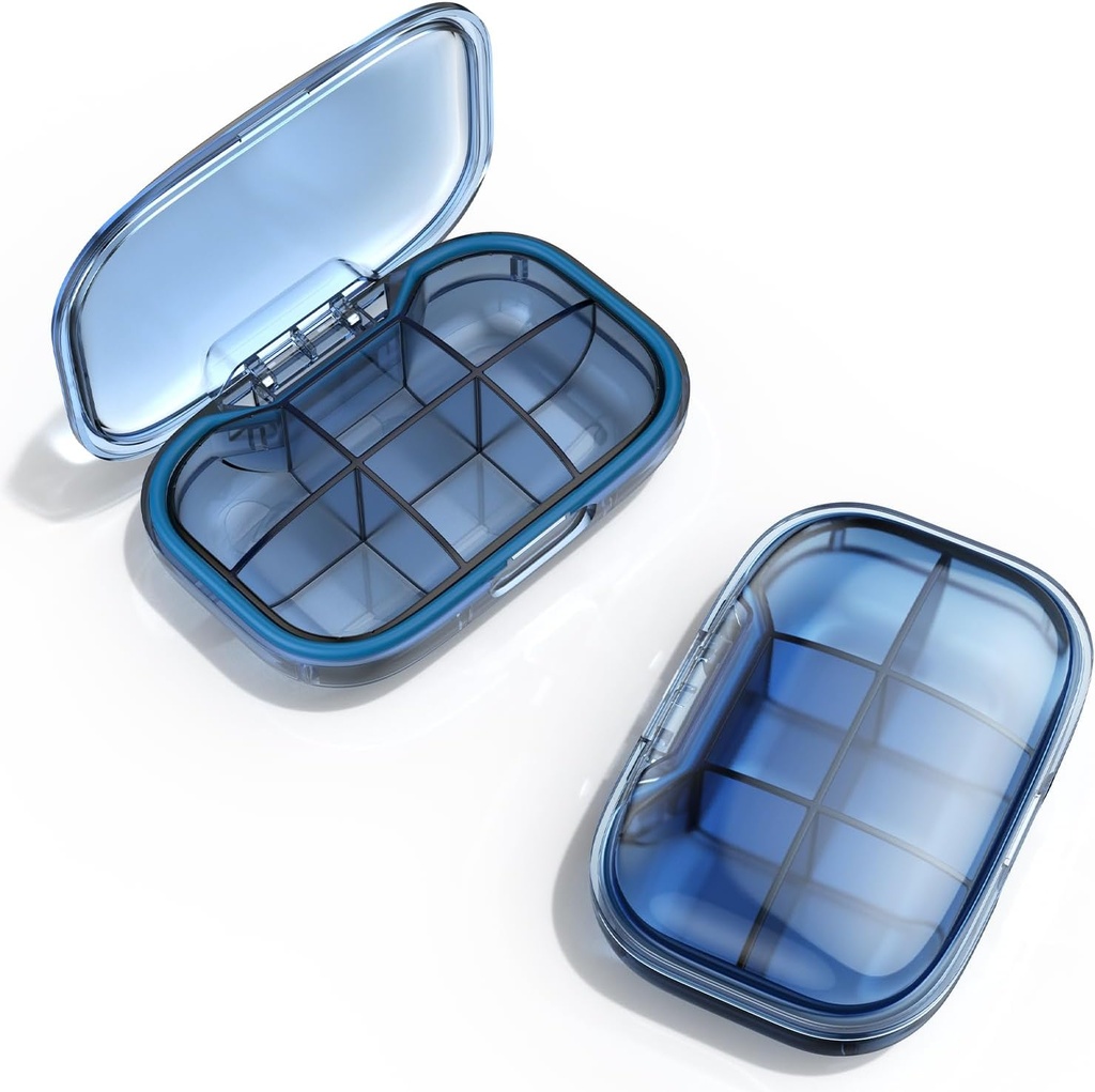 6 Segment Travel Pill Box, Pill Organizer Fugt Bevis Pill Case, Lille Pill Box til Pocket Purse, Daglig Portable Medicin Vitamin Box, Fisk Oil Box, Supplement Box (blå)