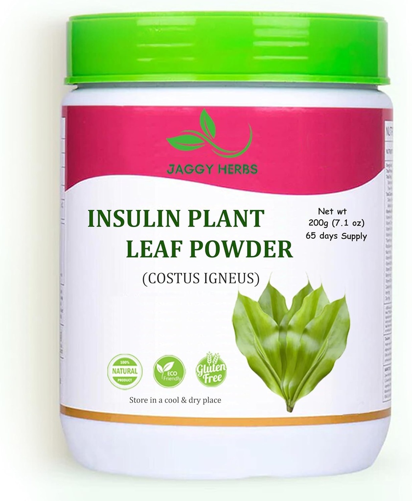 JAGGY Insulin Plant Leaf Powder (Costus igneus) 200g (7, 1 oz) Natural Insulin Plant Powder (65 dages forsyning)