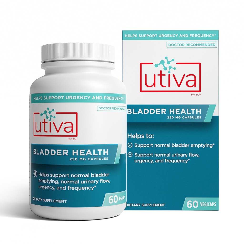 Szio + Utiva Brege Sundhed - Kontrol supplement til overaktiv BREAGE og lavere Urinary Tract sundhed - Klinisk foreslået at reducere hyppigheden og haster - 60 kapsler
