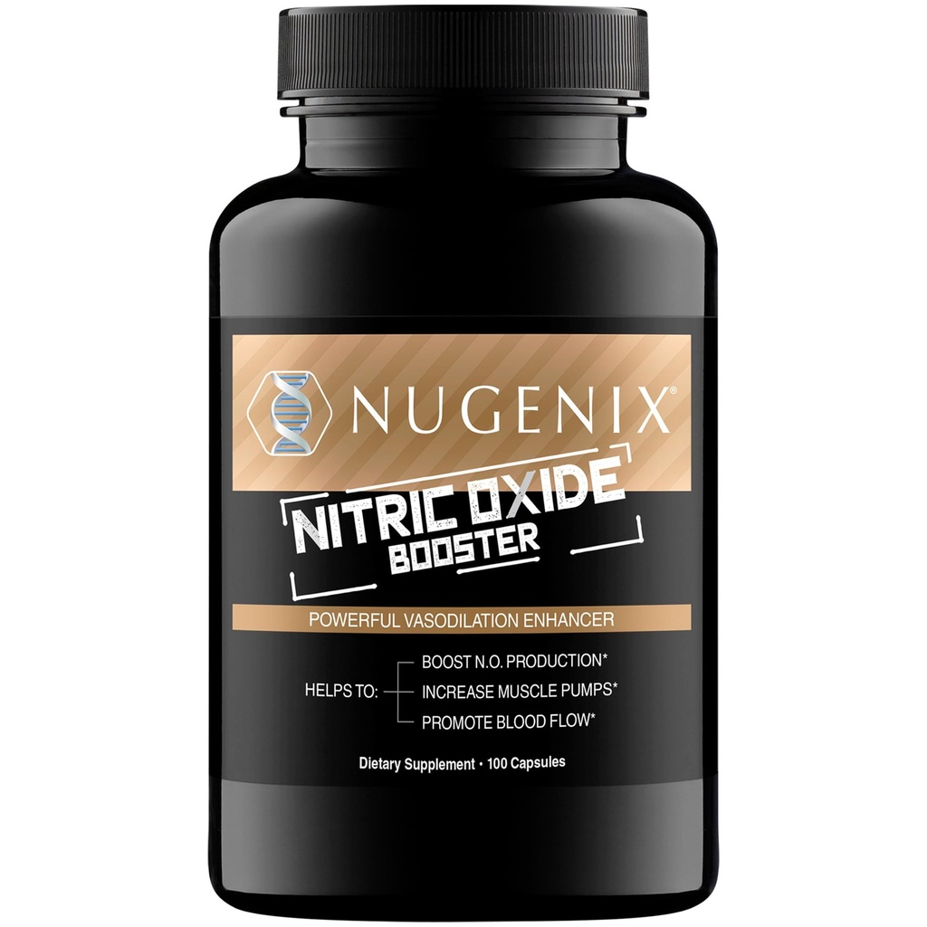 Nugenix nitrogenoxid booster supplement - nitrogenoxid flow, L-arginin, L-citrlin, Pine Bark Extract - Vasodilator - 100 kapsler