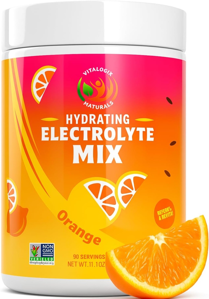 Elektrolyte Powder - Zero Sugar Orange Hydration Mix 124; 90 Servering Budding124; Keto, Vegan, Gluten- Gratis Budding124; Natural Electrolytes for Muscle Recovery, Energy & Cramp Support Budding124; for kvinder, løbere, atleter