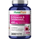 NusaPure Echinacea Goldenseal 200mg, (ekstrakt 10: 1, svarende til 2.000mg), 200mg, (ekstrakt 4: 1, svarende til 800mg) - 2800mg 300 Veggie Caps (vegetarisk, non- GMO, Vegan)