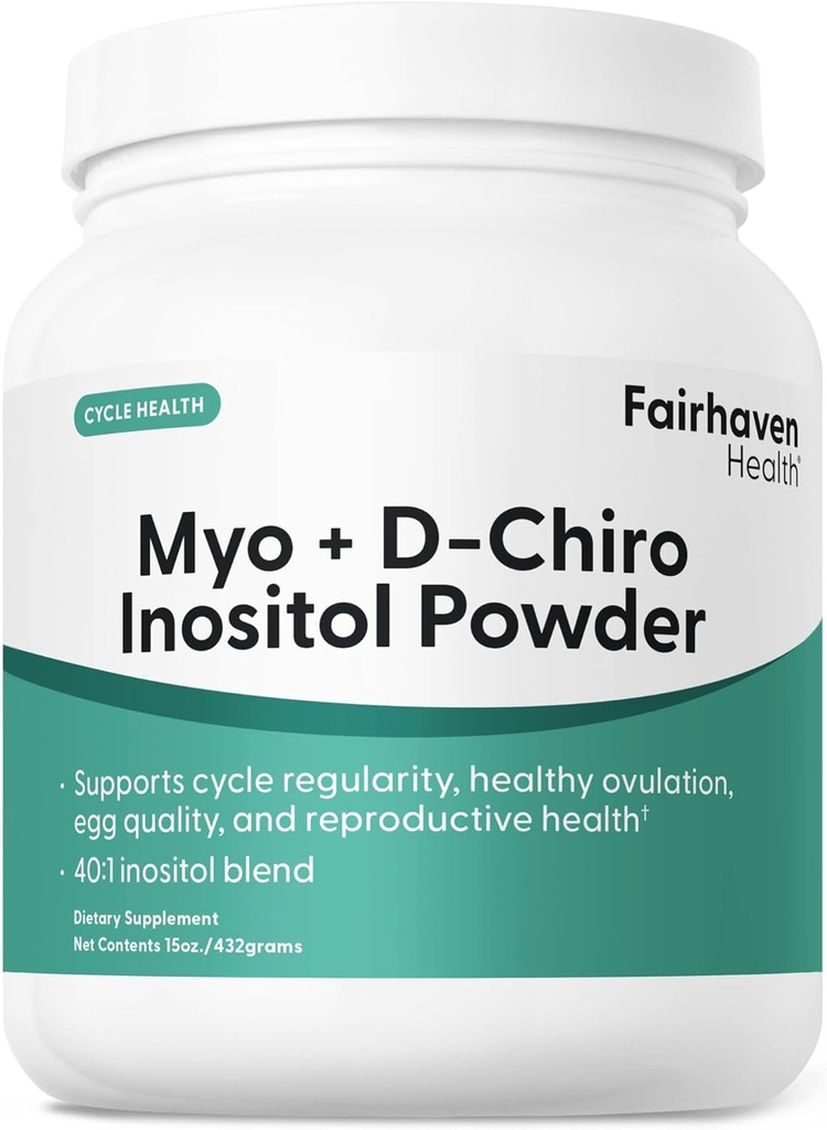 Fairhaven Health Myo- Inositol og D- Chiro Inositol Powder Б124; 40: 1 Ratio Б124; Sund Ovarie & Hormone Balance for Women * Б124; Premium Vegan Supplement for Women Б124; Non- GMO Б124; 180 Servering