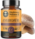 Mushroom Wellness Everyday 10: Organic 10- in-1 Mushroom kapsler med løvens Mane, Shiitake, Reishi, Tyrkiet Tail & mere, Mushroom pulver supplement, immunforsvar & nervesystem support, 90 Vegan kapsler