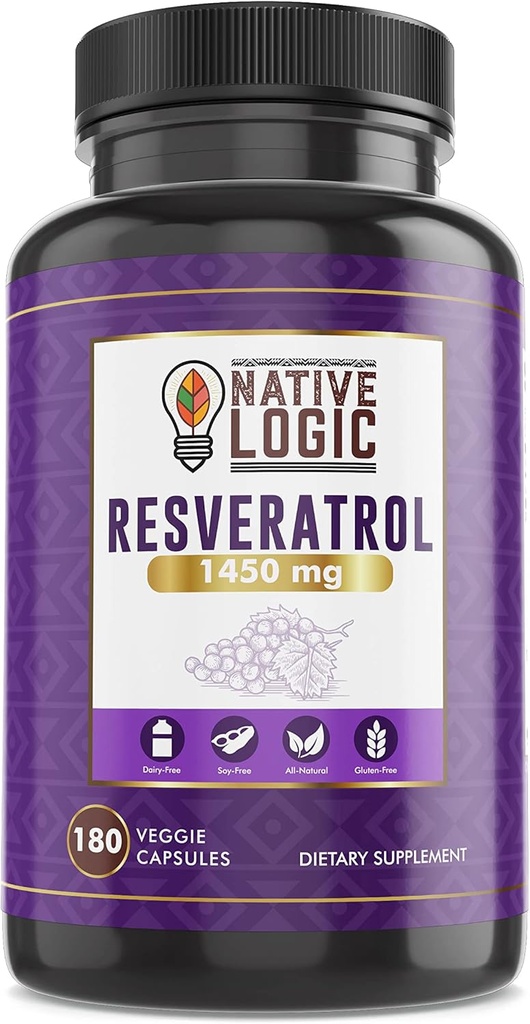 Trans- Resveratrol med antioxidanter 180 Kapsler med Acai Berry, Grape frø, og Green Tea Leaf Extract, 1450mg. Understøtter hjerte-kar-sundhed og immunsystem