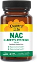 Country Life N- Acetyl Cysteine (NAC) 750 mg - Premium Lever Support and Lung Health Supplement - Kraftfuld Antioxidant Protection, Lever Detox & Cleanse, Immunsupport, 30 Vegetariske Kapsler