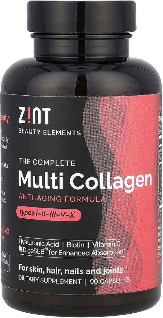 Zint Multi Collagen piller - Collagen Kosttilskud til hår, hud, negle & fælles sundhed - Hydrolyzed Collagen tillæg med type I, II, III, V, X Collagen Peptider, 90 Greve