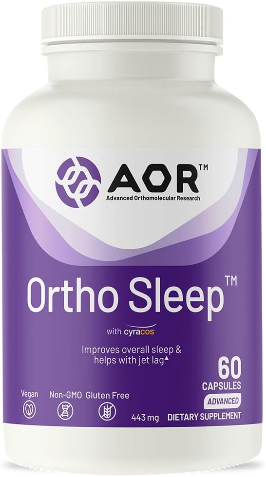 AOR, Ortho Sleep, Forbedrer den samlede søvn & hjælper med Jet lag, Natural Supplement med GABA, Melatonin, L- Theanine, Vegan, 30 Servere (60 kapsler)