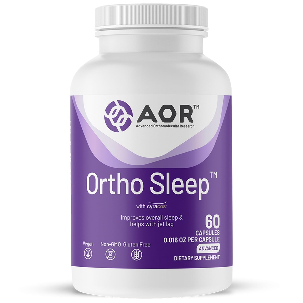 AOR, Ortho Sleep, Forbedrer den samlede søvn & hjælper med Jet lag, Natural Supplement med GABA, Melatonin, L- Theanine, Vegan, 30 Servere (60 kapsler)