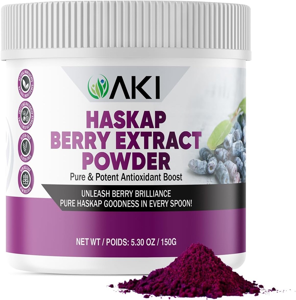 AKI Haskap Berry Extract Powder - rig på antioxidanter, Vitamin- C & polyphenoler - Extraheres from Quality Tørred Berries - Ingen tilsat kunstige smagsstoffer & farvestoffer - øger energiniveauet (5.30Oz / 150g)