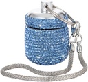 Bling Rhinestone Pill Flaske Organizer Daily Travel Pill Case Container Ring Holder Lille Medicin Holder Box for Vitamin Supplement Gum med Keychain (Light Blue)