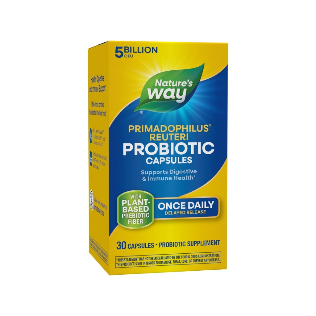 Naturens måde Primadophilus Reuteri Probiotic, Understøtter fordøjelse og immunforsvar *, 5 milliarder levende kulturer, 30 kapsler (Packaging May Vary)