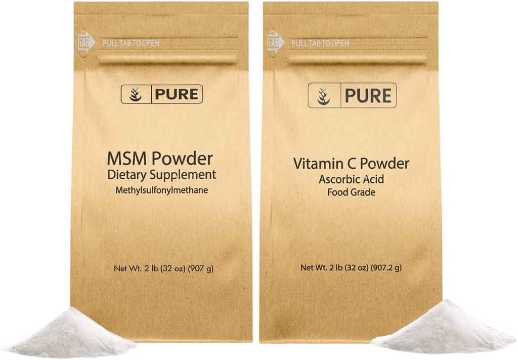 PURE ORIGINALSKE INGREDIENSER Vitamin C Pulver & Methylsulfonylmethan MSM Pulver Bundle, (2 LB) Altid Pure, Kosttilskud