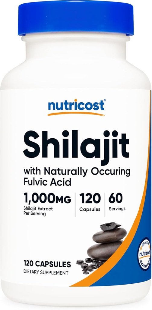 Nutricost Shilajit kapsler (1. 000 mg per servering) (120 kapsler) - Shilajit ekstrakt med naturligt Occaling Fulvic Acid, 60 Servere, Gluten Free, Non- GMO, Vegan Friendly Dietary Supplement
