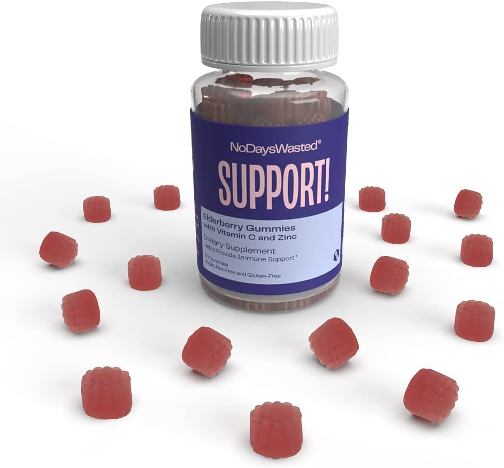 Immunsupport Gummies - Ingen dage spildt - 60 Greve - Hjælp Support Strong Immunsystem - Elderberry, Vitamin C og Zink Gummy - Herbal Kosttilskud - Vegansk Plante baseret, Gluten Free, Nut Free