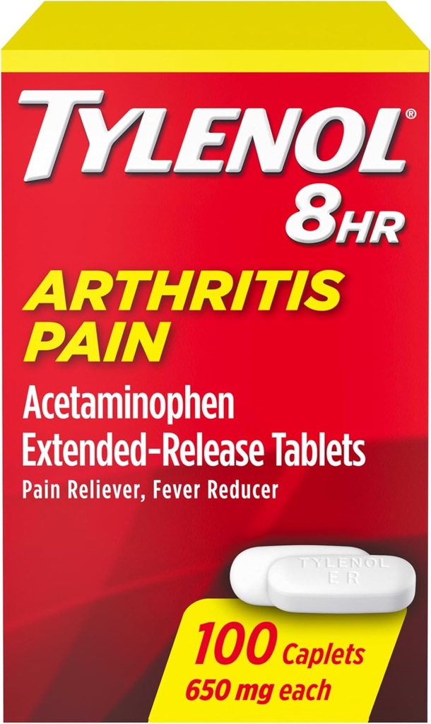 Tylenol 8HR Arthritis Pain Relief Caplets, 650 mg Acetaminophen for mindre arthritis & fælles smerte, Feber Reducer, Extended Release, Gentle på Mave, 100 ct