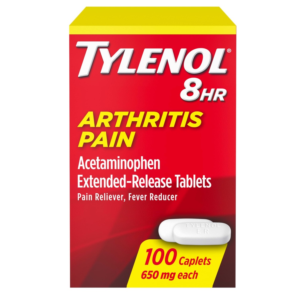 Tylenol 8HR Arthritis Pain Relief Caplets, 650 mg Acetaminophen for mindre arthritis & fælles smerte, Feber Reducer, Extended Release, Gentle på Mave, 100 ct