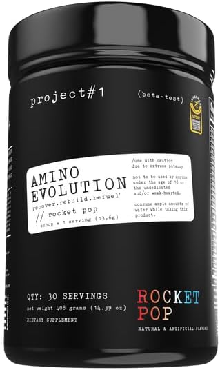 Projekt # 1 AminoEvolution: Muscle Support & Recovery - BCAA, EAA, Electrolytes & Keto Friendly Energy Boost - Pre & Post Workout pulver til mænd og kvinder - RocketPop Flavor - 30 Servering