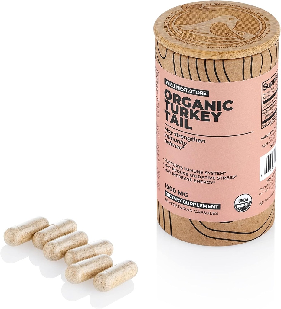 Tyrkiet Tail Organic Mushroom (Trametes Extract) 60 Veggie Caps - Immun Support; fremmer vækst af gunstige bakterier i Gut + øger energi